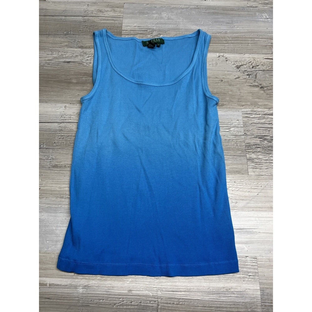 Lauren Ralph Lauren Womens Cotton Ribbed Tank Top Petite Ombre Light Blue